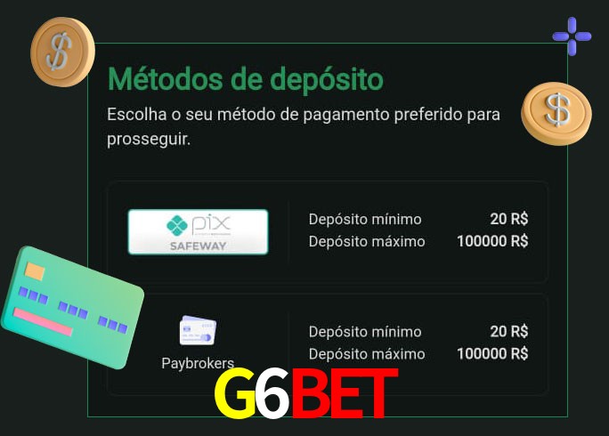 O cassino G6Bet oferece uma grande variedade de métodos de pagamento